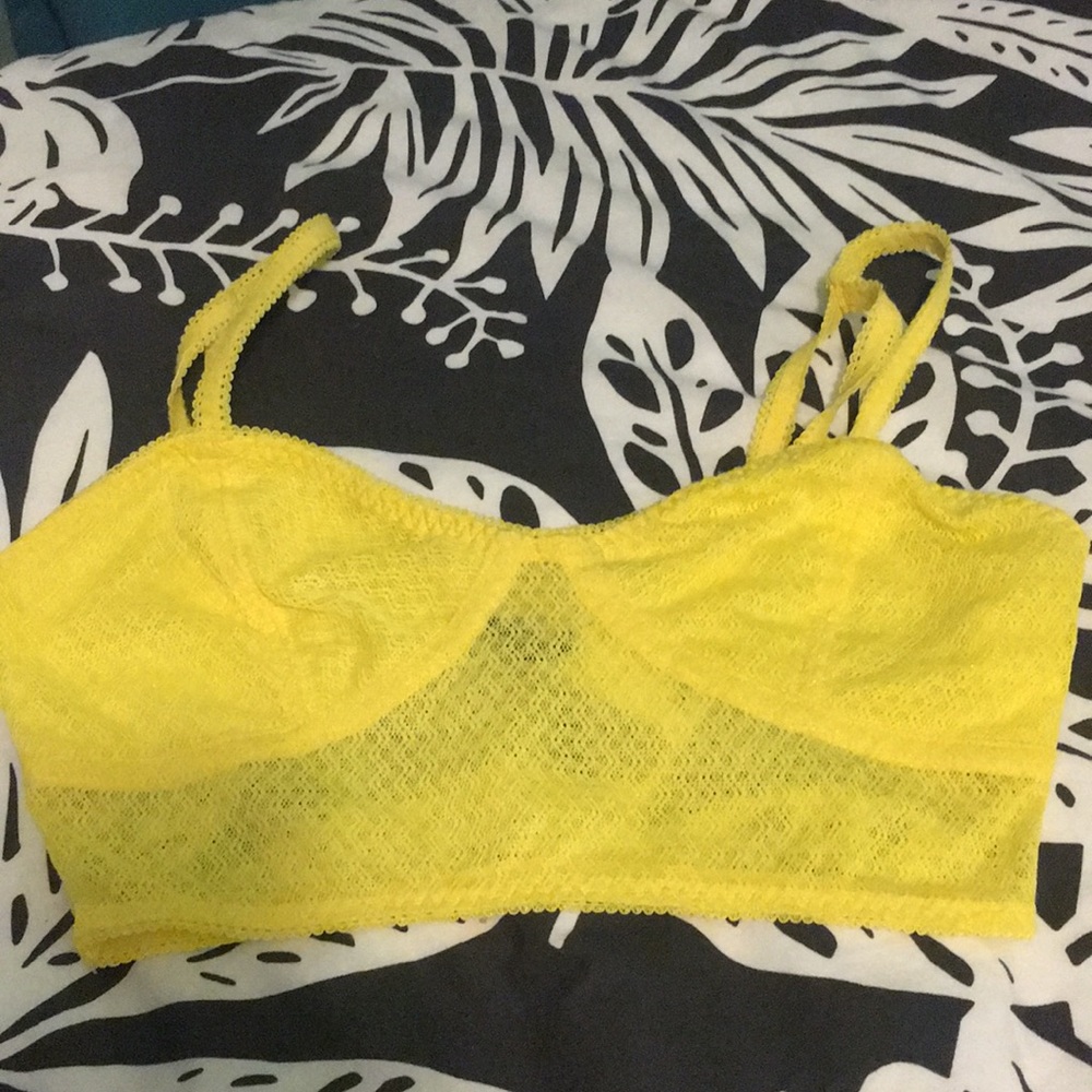 Yellow bralette size small check & stripe crop top